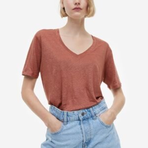 V-neck linen T-shirt